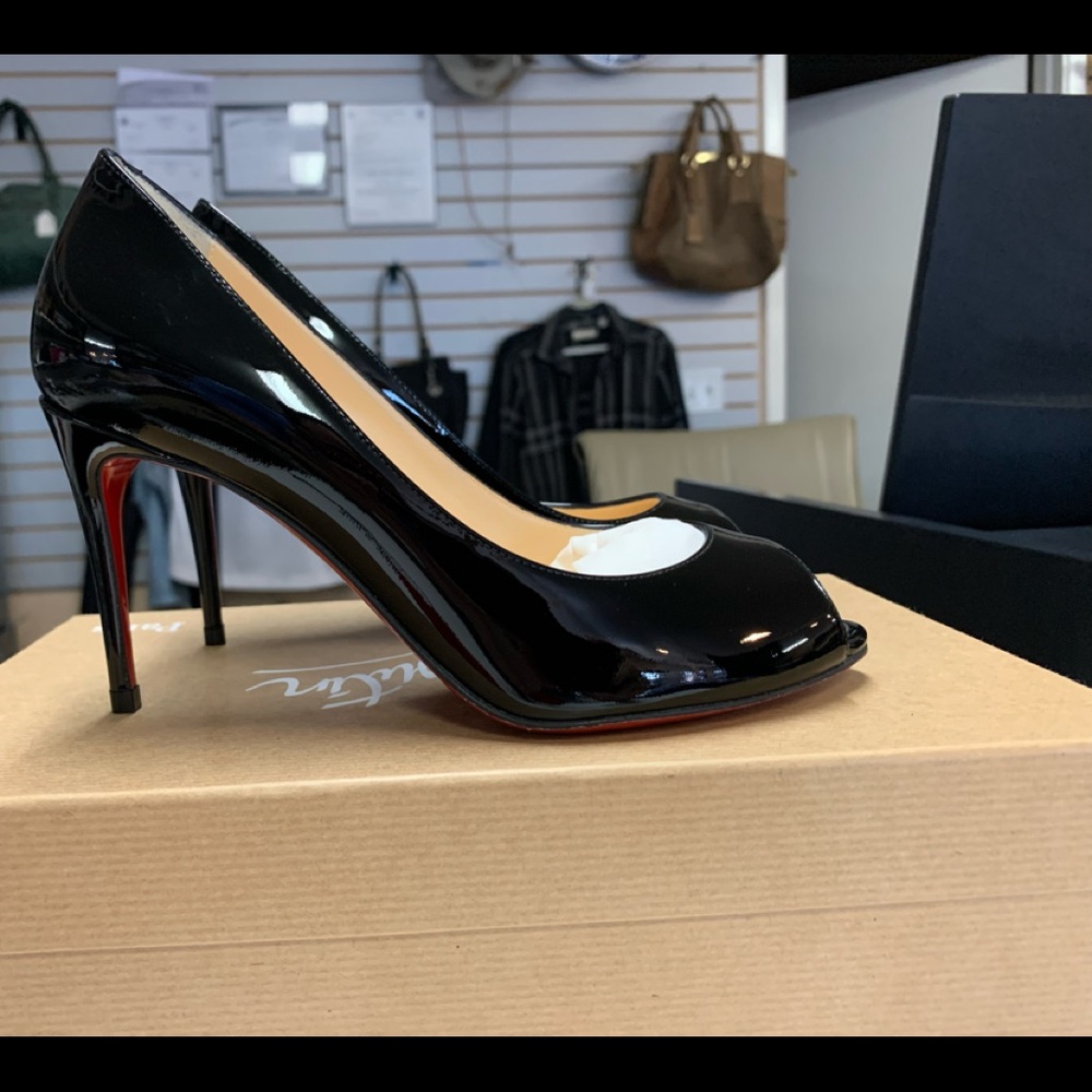 Louboutin Roxane 85 Black Patent Leather Heels